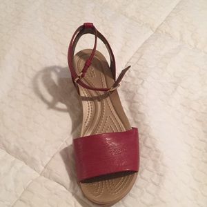 Wedge crocs that have leather uppers